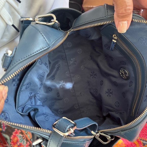 Tory Burch Saffiano Leather Satchel / Crossbody Hand Bag Purse Blue / Navy EUC - Picture 13 of 13